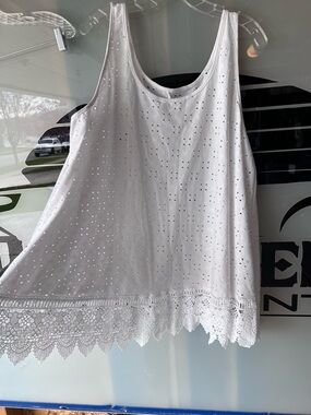 White Eyelet Crochet-Hem Tank Top - Women